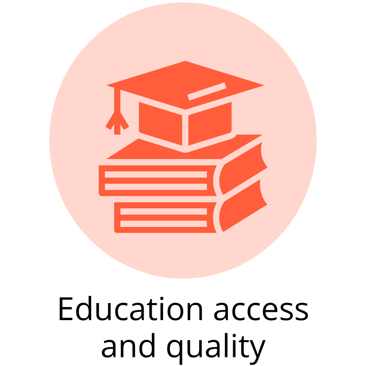 Graduation cap on top of books icon in light orange circle 