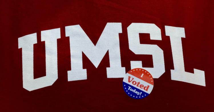 "I Voted Today" sticker against UMSL background 
