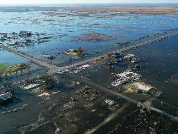 Flooding of a neighborhood in Louisiana, shot from above
