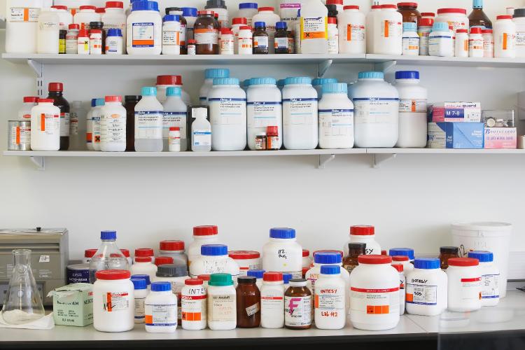 Prescription drugs on shelves