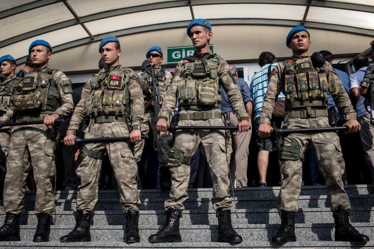 Turkish Soldiers standing in lines with guns
