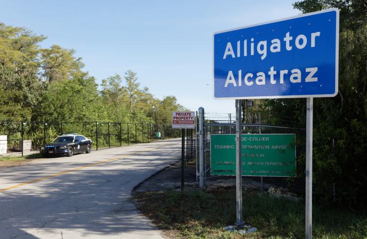 The entrance to Alligator Alcatraz in Florida.