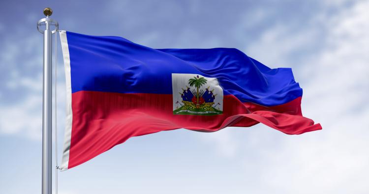 Haitian flag waving in the sky