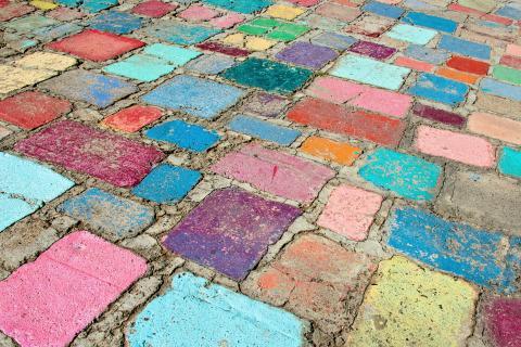 Colored patches of stone floor