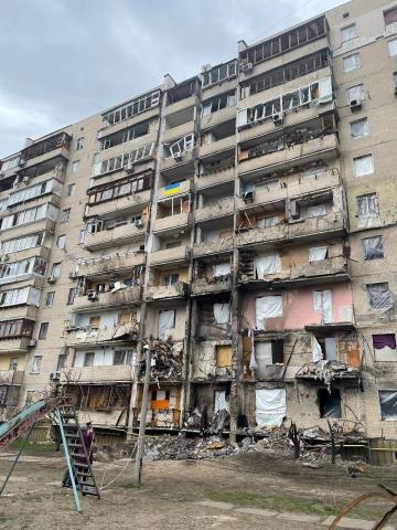 dilapidated building from bombings in Ukraine