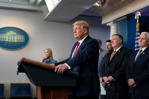 Donald Trump in White House Briefing Room podium