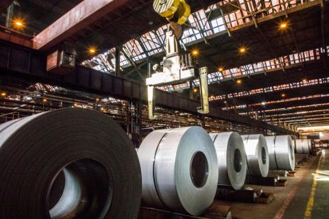 Steel sheets in wheels at a steel warehouse