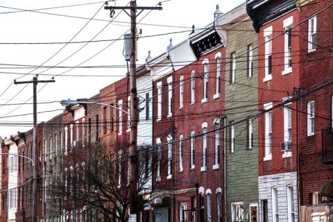Row of brick, attached homes 