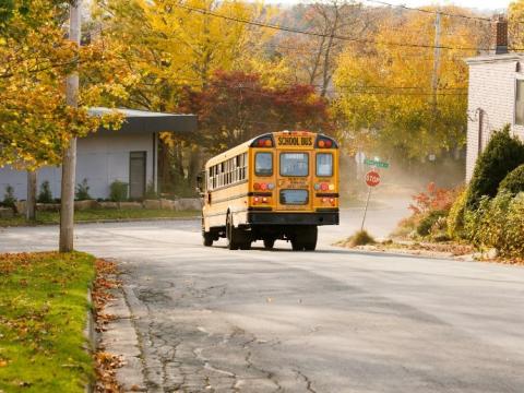 School bus on its route to pick students up for school 