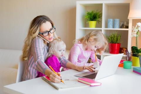 working mom with two kids