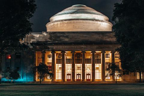 MIT dome lit up at night 
