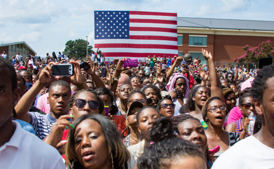 Group of students at an HBCU attending a 2012 Obama Rally 