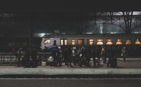 Train in Ukraine picking up refugees